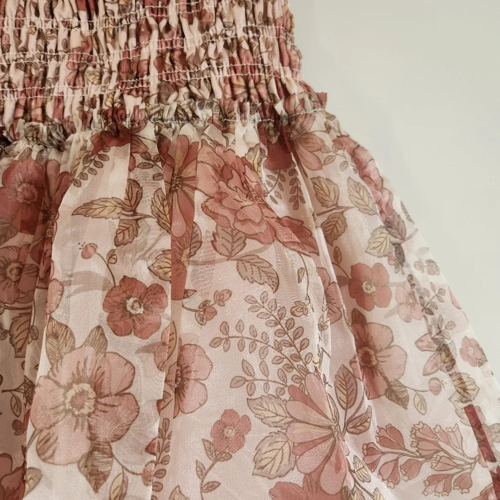 Kensie Girl Floral Smocked Dress Ruffle Sleeve Pink Size 4